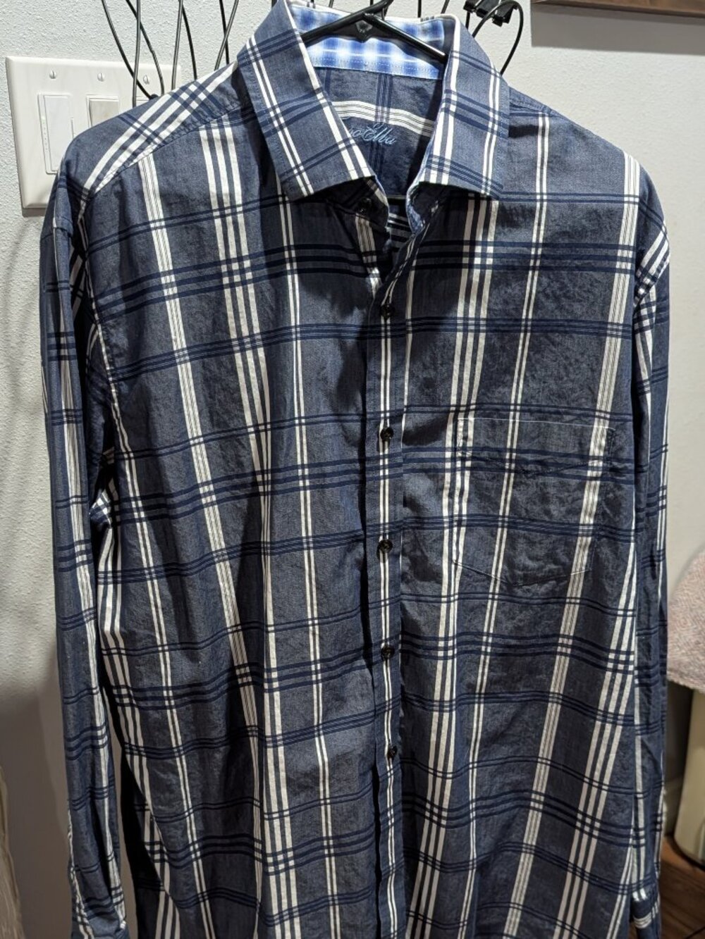 Tasso Elba Men’s XL Blue Plaid 100% Cotton Button Down Shirt
